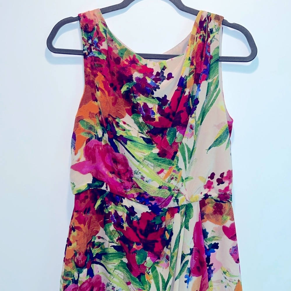 Suzi Chin For Maggie Silk Asymmetrical Sleeveless Dress Size 6 Vibrant Colors - Picture 2 of 13